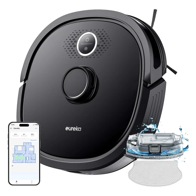 Eureka NER600 Robot Aspirateur Laveur 2 en 1 - Navigation Lidar - 120min d'autonomie - Autocharge - Aspirateur Robot 2000Pa - Détecteur d'obstacles - WiFi - App Alexa