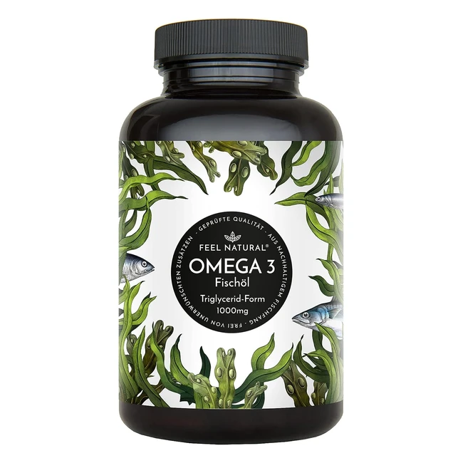 Omega 3 Fischöl Kapseln 365 Kapseln Jahresvorrat 1000 mg Fischöl pro Kapsel mit EPA und DHA hochwertig und nachhaltig