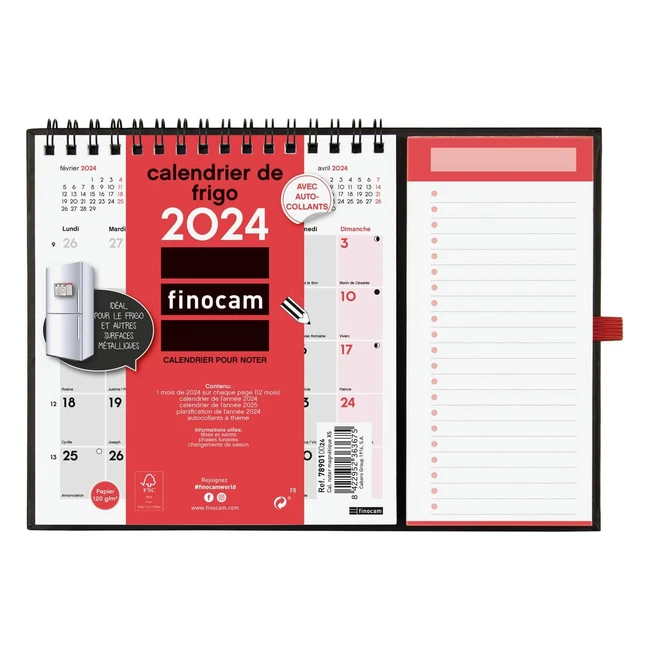 Calendrier magnétique Finocam 2024 - Planification mensuelle en français