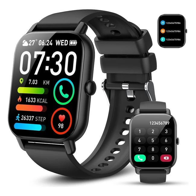 Montre Connectée Femme Homme avec Appel Bluetooth 185 HD Smartwatch avec Podomètre Cardiofréquencemètre Moniteur de Fréquence Étanche IP68 Montre Sport