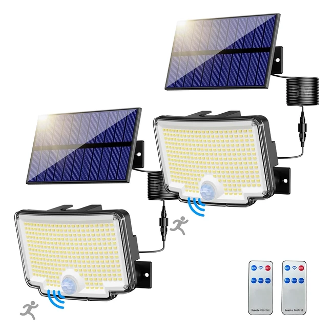 Focos LED Solares Exteriores 310 LED 270 - Iluminación Solar con Sensor de Movimiento - Luz 6500K - IP65 - Jardín con Mando a Distancia
