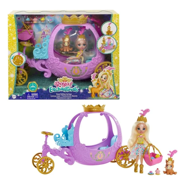 Enchantimals GYJ16 Spielset - Rollende Kutsche für Prinzessinnen 205cm - Royals Kollektion - Peola Pony Puppe und Tierfigur - 7 Zubehörteile - Tolles Geschenk für Kinder von 3 bis 8 Jahren