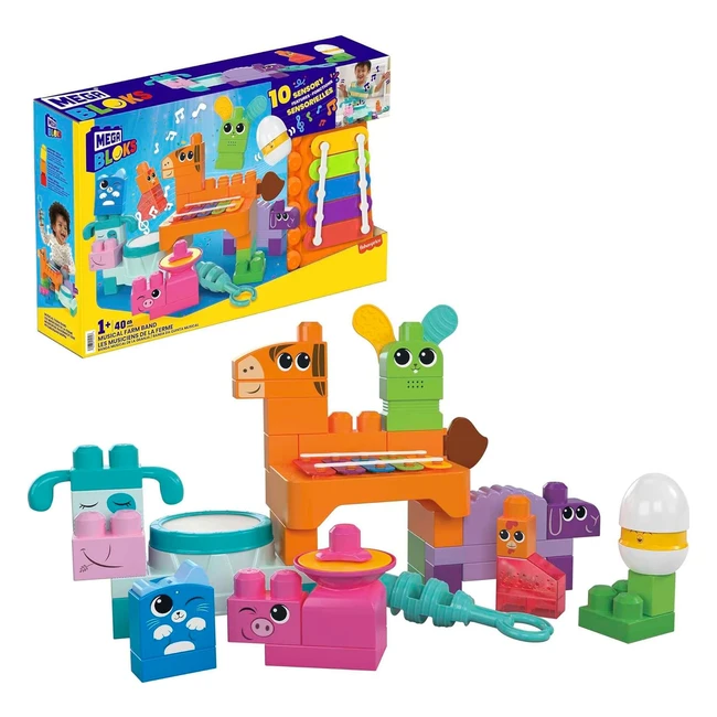 Mega Bloks FisherPrice Sensory Building Toys Playset - Musical Farm Band with 40 Toddler Blocks