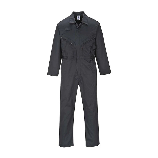 Portwest C813 Liverpool Safety Coverall Black Large - Lightweight, Durable, 8 Pockets