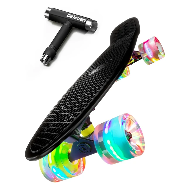 Deleven Skateboard 56cm LED Tool per Skate Abec 7 - Bambini Ragazzi Ragazze