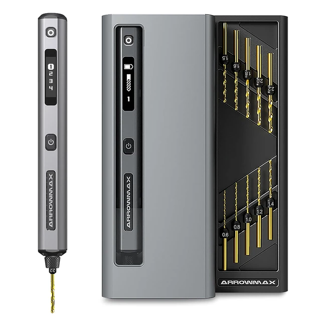 Mini perceuse électrique 4 vitesses Arrowmax avec 10 petits forets - Idéal pour bijoux, plastique, bois - SDS Ultra