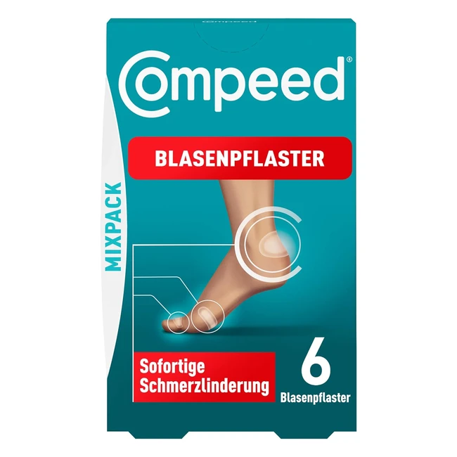Compeed Blasenpflaster Mix Pack, hydrokolloide Pflaster in verschiedenen Größen, gegen Blasen an Fersen und Zehen sowie kleine Blasen, 6er Pack