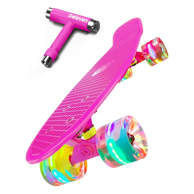 Monopatín Deleven 56cm con Ruedas LED - Skateboard para Niños, Adolescentes y Adultos