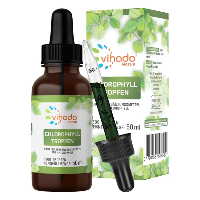 Vihado Liquid Chlorophyll Tropfen aus reinem Alfalfa mit Quellwasser ohne Zusatzstoffe 50 ml 1500 Tropfen