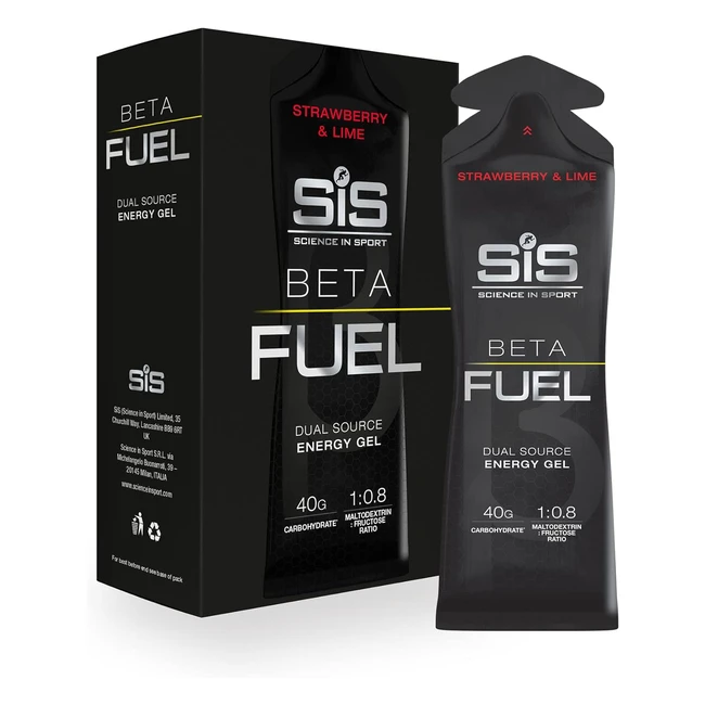 Science in Sport Beta Fuel Gels - Strawberry & Lime Flavour - 40g Carbs - 6 Pack