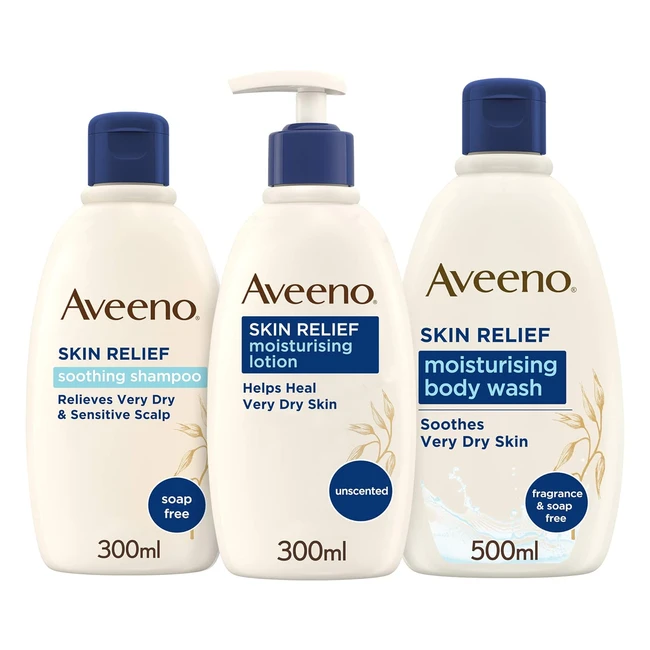 Aveeno Skin Relief Regime Bundle - Body Wash Body Lotion and Shampoo for Sensi