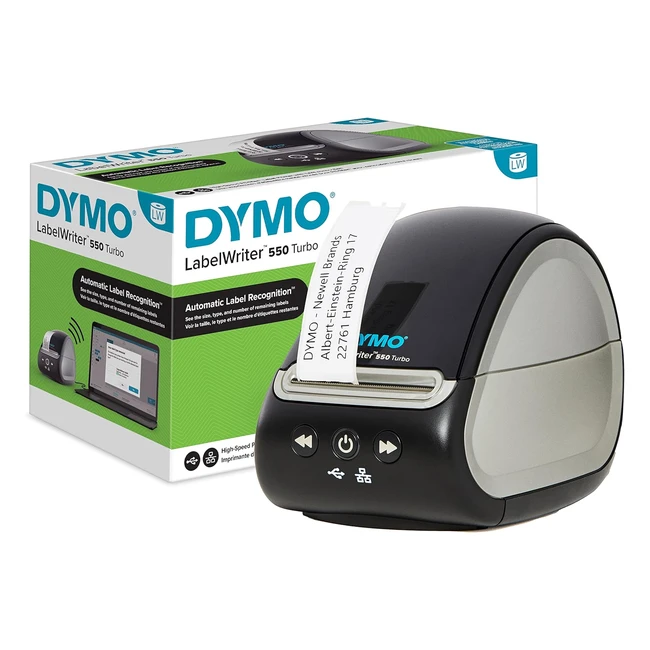 DYMO LabelWriter 550 Turbo - Stampante di etichette ad alta velocità con riconoscimento automatico - Spina UE a 2 poli