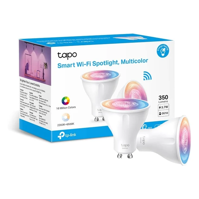 Tapo Smart WiFi Spotlight Multicolour GU10 Lamp Base - Control with Alexa & Google Home - Energy Saving - L6302PACK