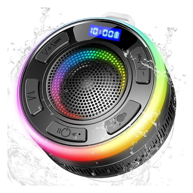 Cassa Bluetooth Doccia Impermeabile IP7 con Ventosa - Speaker Portatile con Luce LED - 8h di Riproduzione - Chiamata Senza Mani
