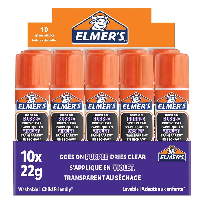 Elmers Colla Stick Viola a Scomparsa - Lavabile e Adatta ai Bambini - 22g (10 Pezzi)