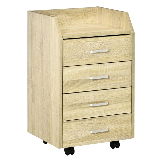 Caisson de bureau Vinsetto 4 tiroirs coulissants - Rangement pratique - Naturel