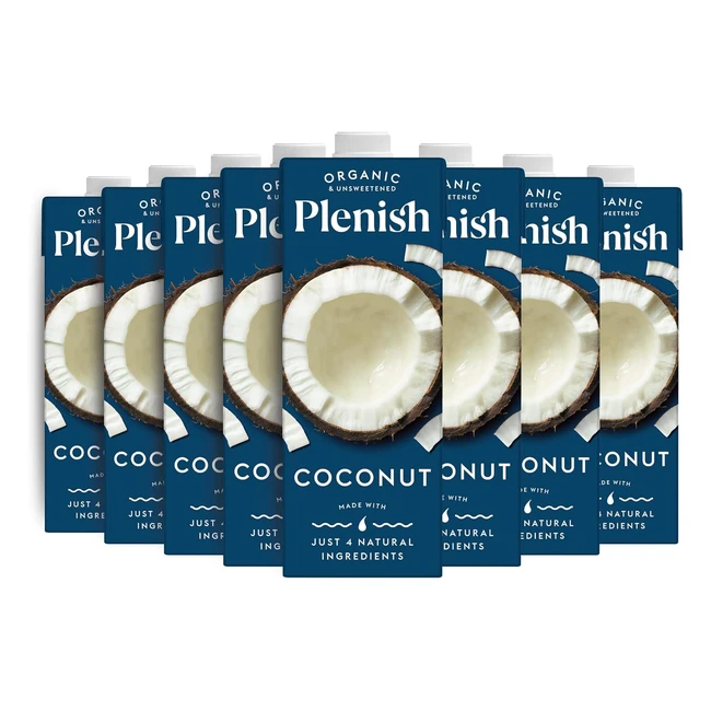 Plenish Organic Unsweetened Coconut Milk 8x1L - Natural Creamy and Versatile