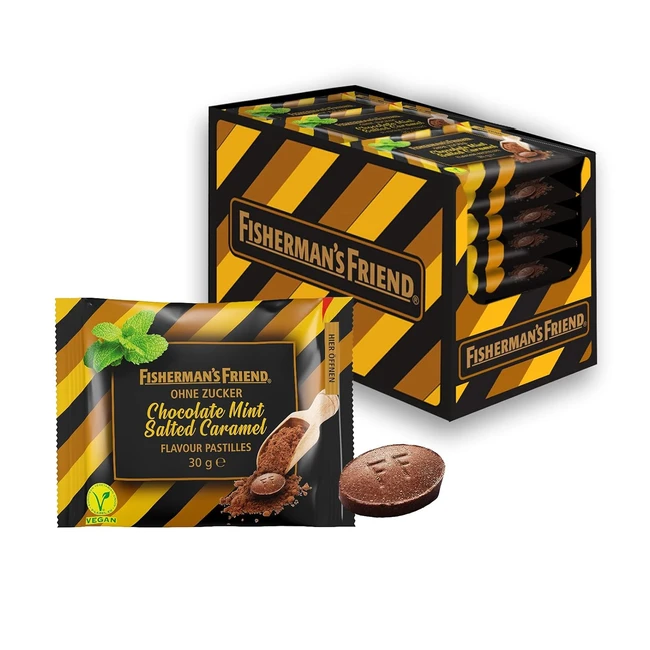 Fisherman's Friend Schokoladenminze gesalzene Karamellpastillen mit Schokoladenminze, zuckerfrei, vegan, 20 x 30 g