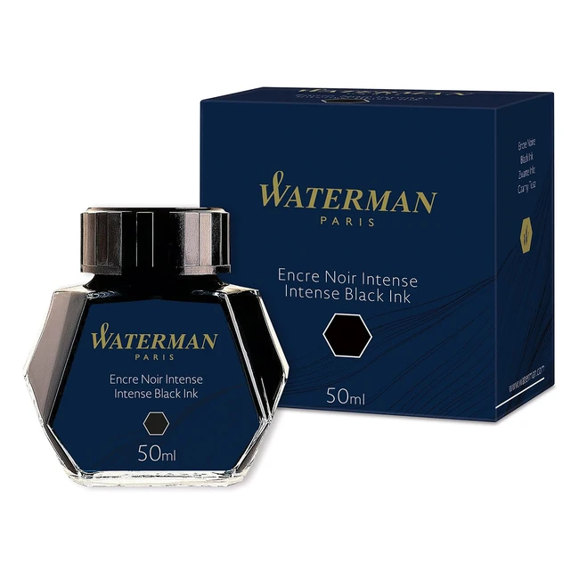 Waterman Fountain Pen Ink Intense Black 50ml Bottle - High-Quality Formula for Superior Performance