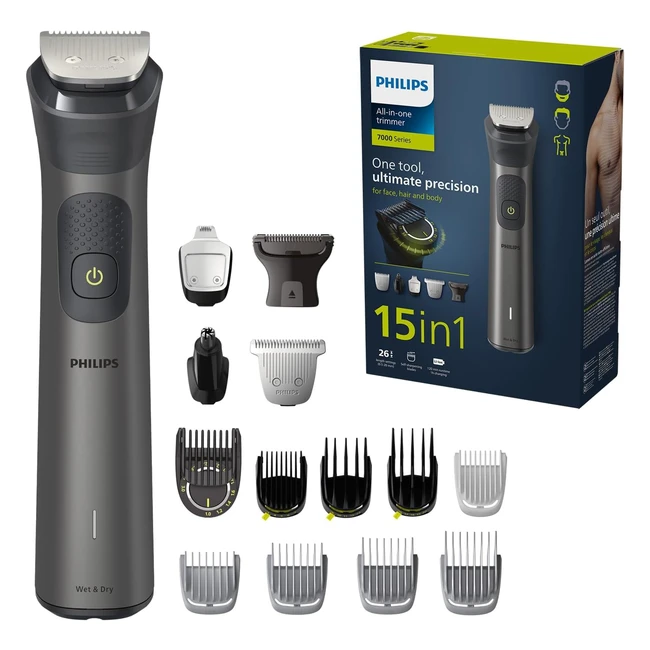 Philips Multigroom Series 7000 All-in-One Trimmer - 15-in-1 Barttrimmer und Haarschneider für Gesicht, Kopf und Körper - 26 Längeneinstellungen