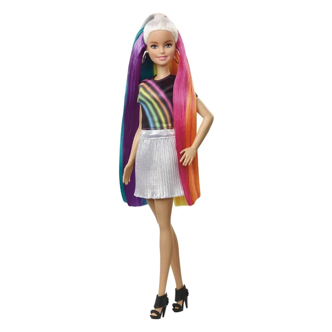 Barbie FXN96 Rainbow Sparkle Hair Doll - Long Blonde Hair with Hidden Rainbow - 