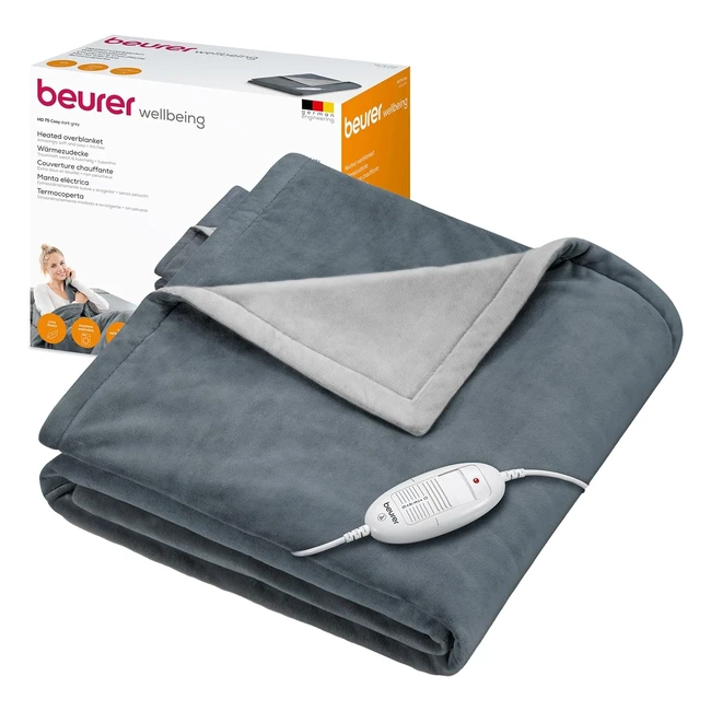 Beurer HD 75 Dunkelgrau Elektrische Decke Kuschelweiche Wärme Decke 6 Temperaturstufen Maschinenwaschbar mit automatischer Abschaltung und extra Sicher Dunkelgrau 180 x 130 cm