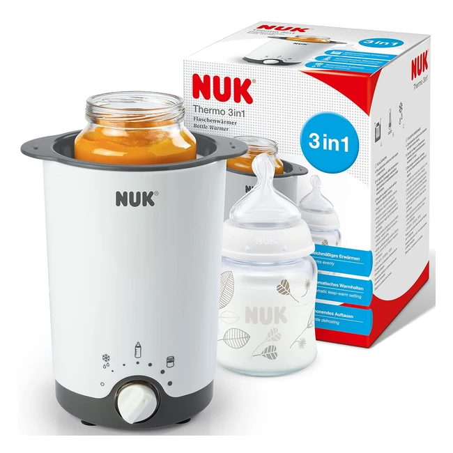 NUK Thermo 3in1 Babyflaschenwärmer - Schonendes Auftauen, Erwärmen und Warmhalten - Einfaches Herausnehmen - Energieeffizient