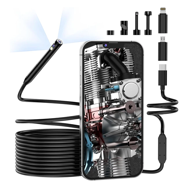 Endoscopio HD a doppia lente 1080p con luci LED regolabili - Compatibile con smartphone Android e iOS