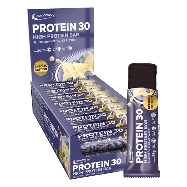 Ironmaxx Protein 30 Proteinriegel Blueberry Cheesecake 24x35g - Palmölfrei & Glutenfrei