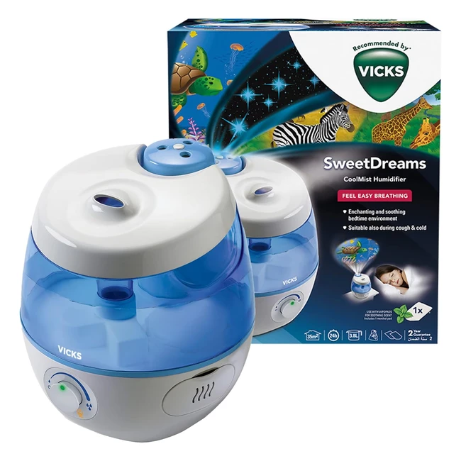 Vicks Sweet Dreams Cool Mist Humidifier - Soothe Kids & Babies - Quiet Ultrasonic - Ref. Vul575