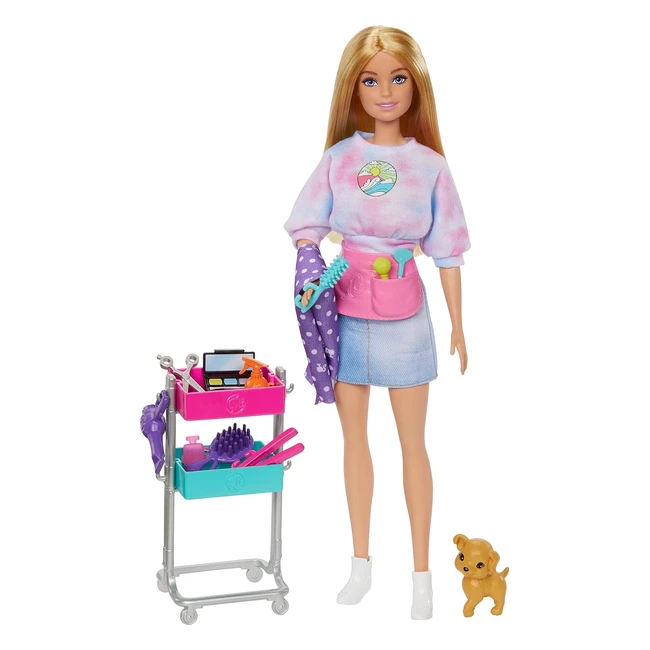 Barbie Malibu Stylist Doll - 14 Accessories Playset Hair Makeup - HNK95