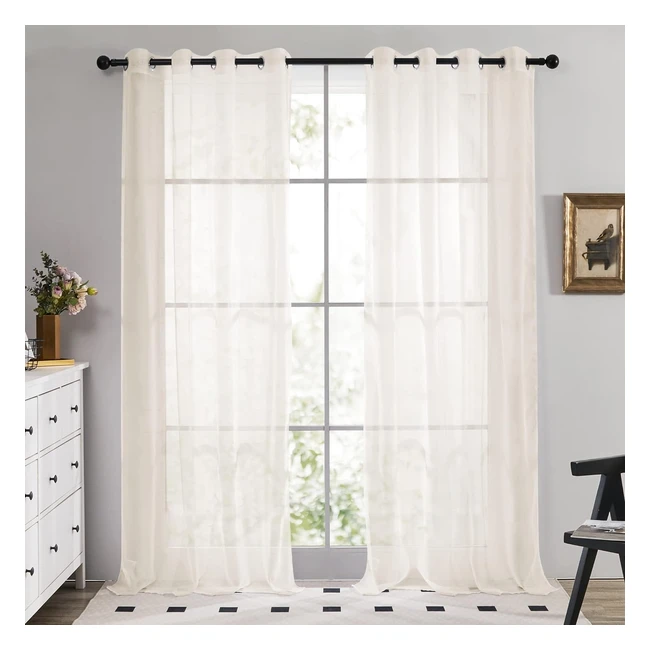 Deconovo Linen Look Sheer Voile Window Curtains 55x54 inch - Beige (2 Panels)