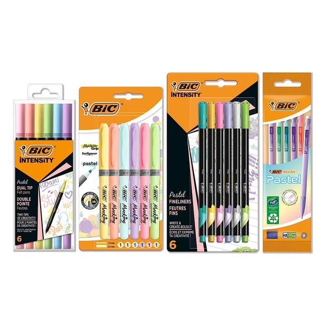 Set cancelleria BIC Intensity colori pastello 6 brush pen 2in1 6 evidenziatori 6