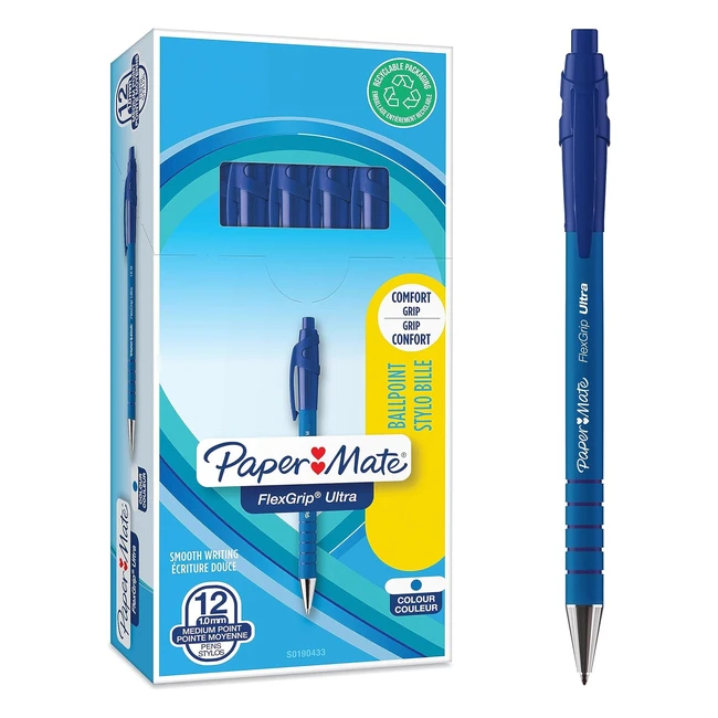 Paper Mate Flexgrip Ultra Retractable Ballpoint Pens - Blue - 12 Count