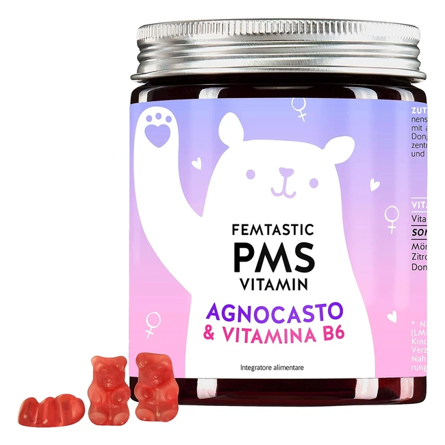 Orsetti Gommosi per la Sindrome Premestruale - Agnocasto, Vitamina B6 ed Estratto di Dong Quai - Mitiga Fastidi Mestruali - Vegani Senza Additivi - 60 Pezzi