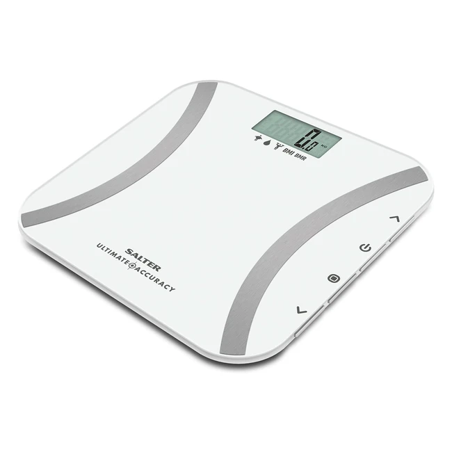 Balance Personnelle Électronique Salter 9173 WH3R - Précision Ultime - Graduation 50g - Capacité 180kg - Mesure Poids, Masse Graisseuse, Hydrique, IMC