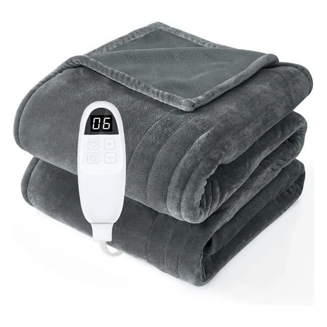 Manta Eléctrica Pranite con Apagado Automático - 180x130 cm - 6 Niveles de Temperatura - Suave y Lavable - Gris