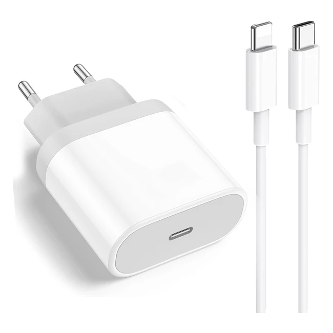 Chargeur Rapide iPhone Certifié Apple MFI - USB C 20W - Câble USB C vers Lightning 1m - Alimentation PD 30 - Adaptateur Secteur Prise Charge - Compatible avec iPhone 14 Pro