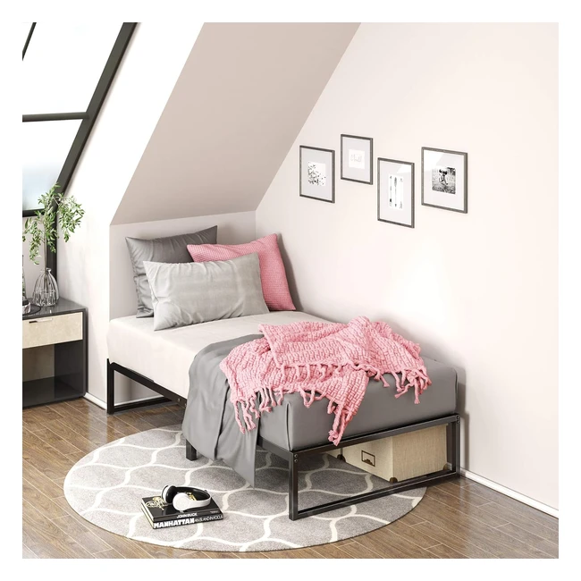 Zinus Lorelai Metall-Plattformbett 31 cm Stahl-Lattenrost für Erwachsene Kinder Teenager Unterbettspeicherplatz einfache Montage 90 x 200 cm Schwarz