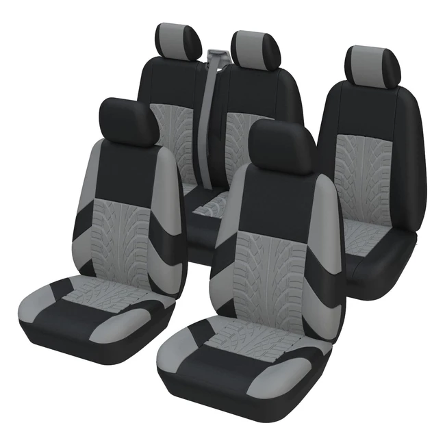 Universal Car Van Seat Covers Full Set - ToYoun, Gray, 5 Seater, Front Pair & 12 Twin Passenger Rear Seat Covers