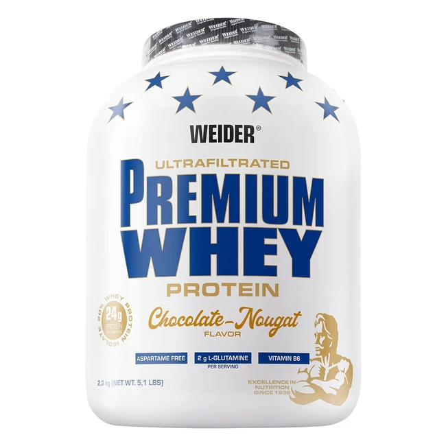 Weider Premium Whey Protein Pulver Low Carb Protein Shakes mit Whey Protein Isolat Schokoladen-Nougat 1x 23 kg