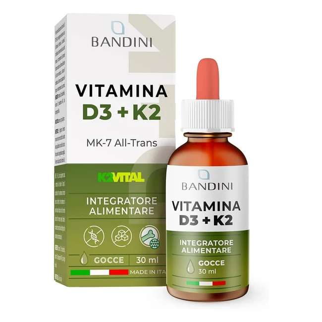 Bandini Vitamina D3 K2 Gocce - Olio Extra Vergine di Oliva - 1000 UI per Goccia 