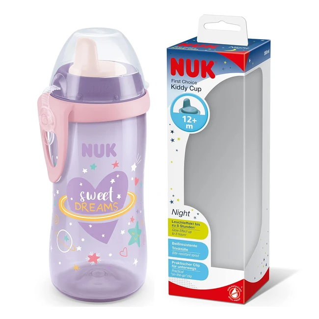 NUK Kiddy Cup Night Trinklernflasche, 12 Monate, auslaufsicher, harte Trinktülle, BPA-frei