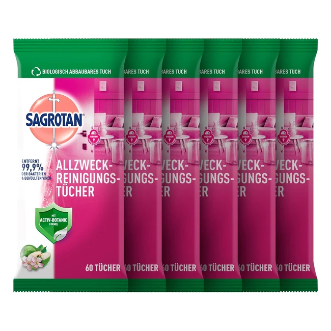 Sagrotan Allzweckreinigungstcher Granatapfel  Limette 6 x 60 Feuchttcher i