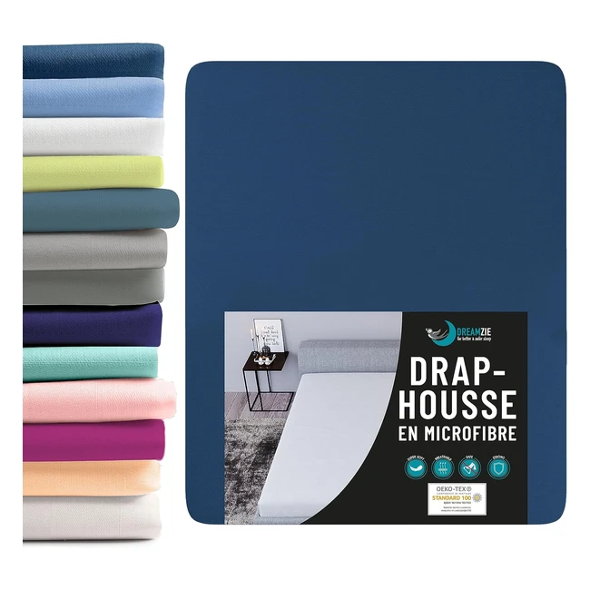 Drap Housse Dreamzie 135x190 en Microfibre 100% Polyester - Oeko Tex - Bleu Foncé