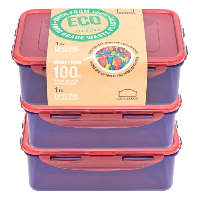 LocknLock Eco Rectangular Food Containers with Lids - Set of 3 - BPA Free