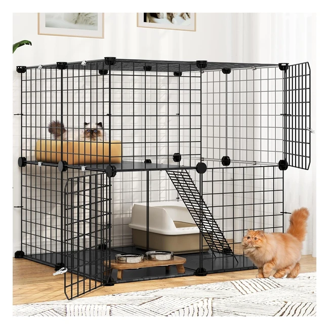 Cage extérieur/intérieur pour chat Yitahome, 2 portes, 1 échelle, parc en métal, 2 niveaux, noir