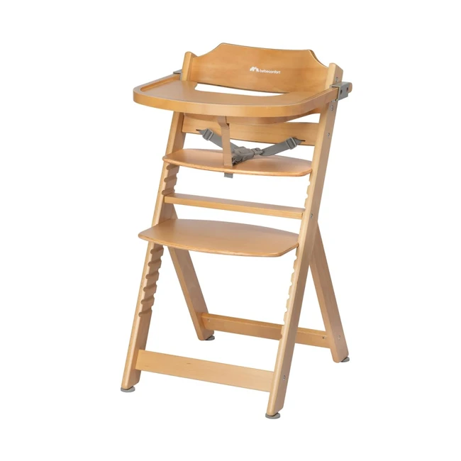 bebeconfort timba Kinderhochstuhl, mitwachsend, 6 Monate - 10 Jahre, bis 30 kg, Hochstuhl Baby, abnehmbares Tablett, verstellbarer Sitz, Fußstütze, 3-Punktsicherheitsgurt, Naturholz
