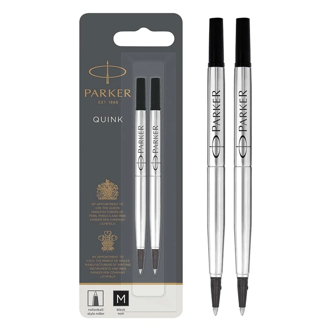 Parker Rollerball Pen Refills - Medium Point - Black Quink Ink - 2 Count