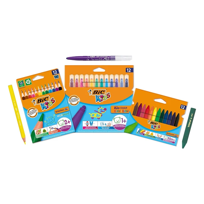 Set colori BIC Kids per bambini - 12 matite 12 pennarelli 12 pastelli a cera -